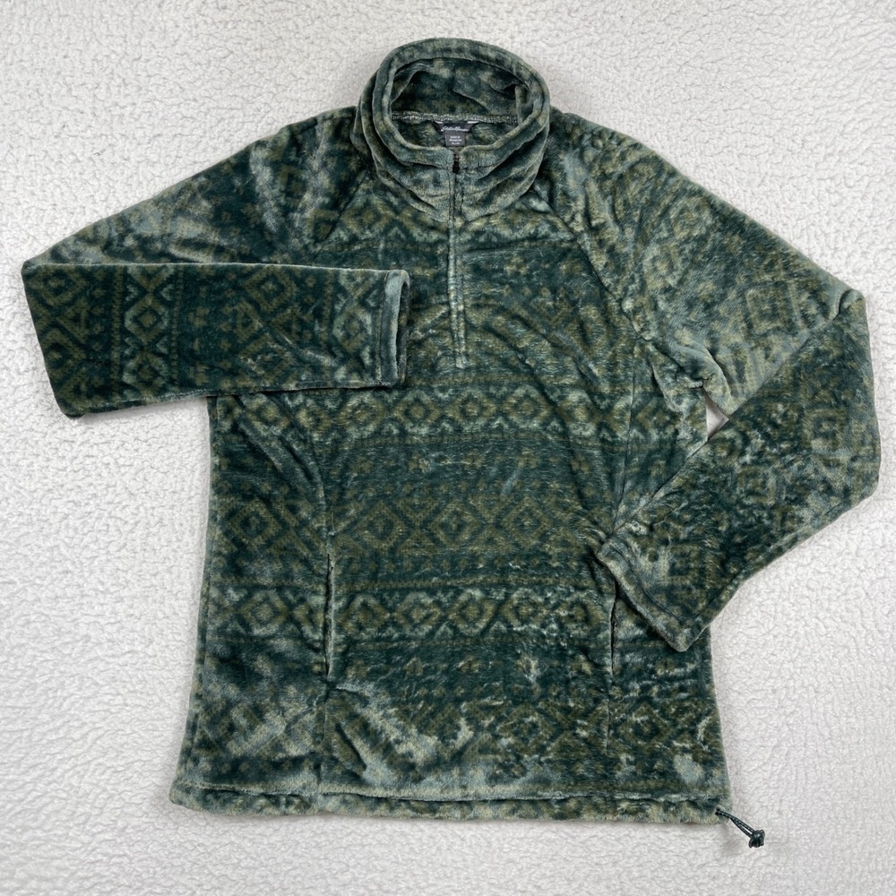 Eddie Bauer Fleece Pullover Womens XL Green Geometric Plush Gorpcore Cabin